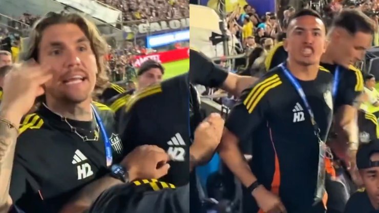 Jogadores e torcedores do Atlético-MG discutem durante pênaltis