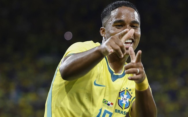 Endrick em ação pela Seleção Brasileira