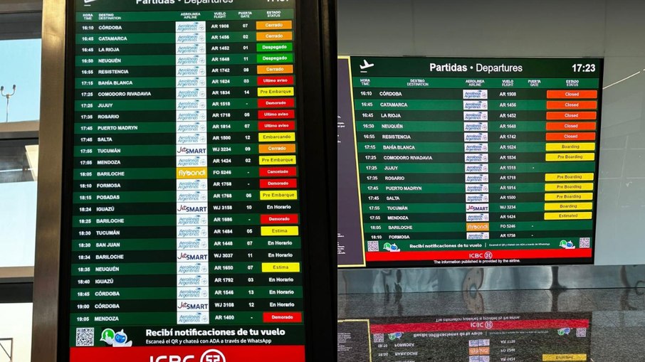 Painel mostra voo cancelado pela Flybondi