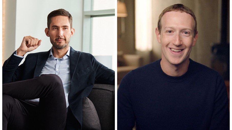 À esquerda, Kevin Systrom, cofundador e ex-CEO do Instagam; à direita Mark Zuckerberg, CEO da Meta. À esquerda, Kevin Systrom, cofundador e ex-CEO do Instagam; à direita Mark Zuckerberg, CEO da Meta.