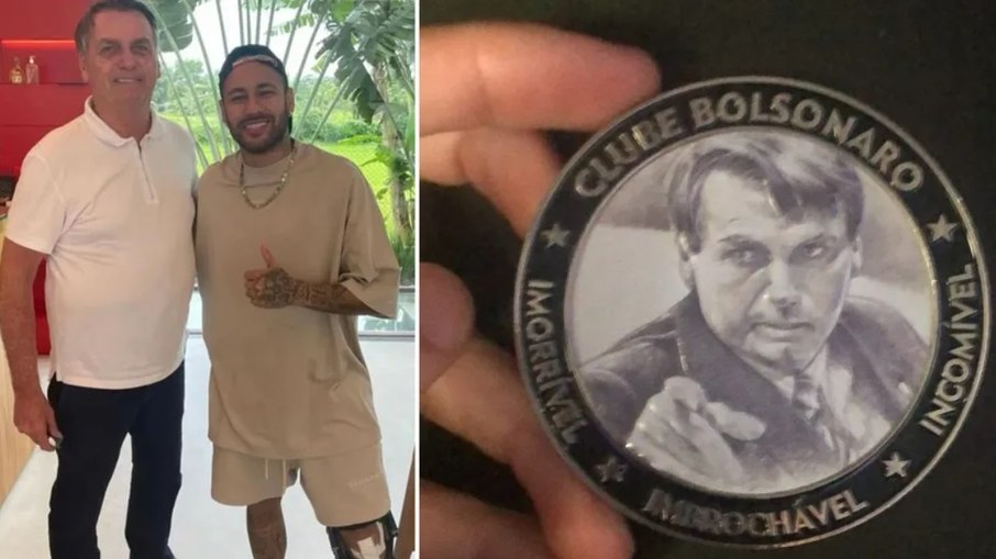 Neymar recebe medalha de Bolsonaro com os dizeres de 