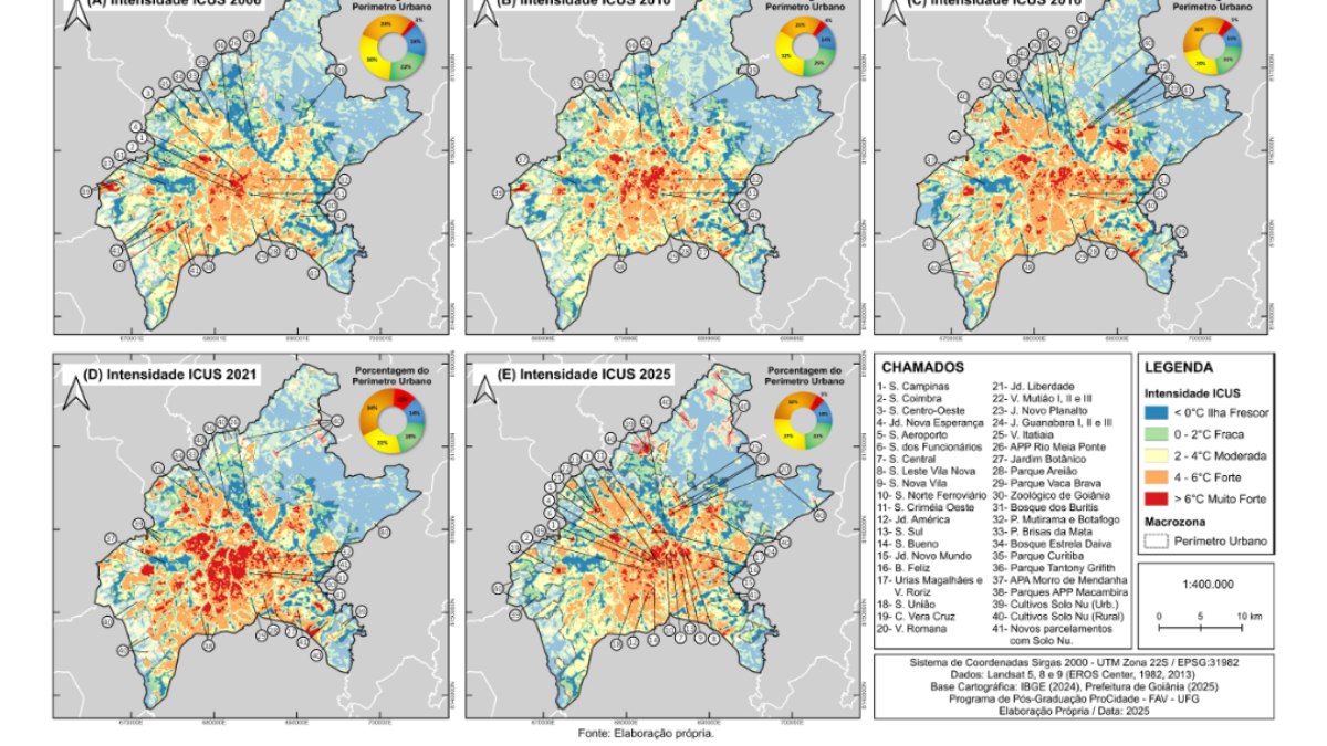Mapa revela o declínio das ilhas de frescor dentro do perímetro urbano de Goiânia Mapa revela o declínio das ilhas de frescor dentro do perímetro urbano de Goiânia