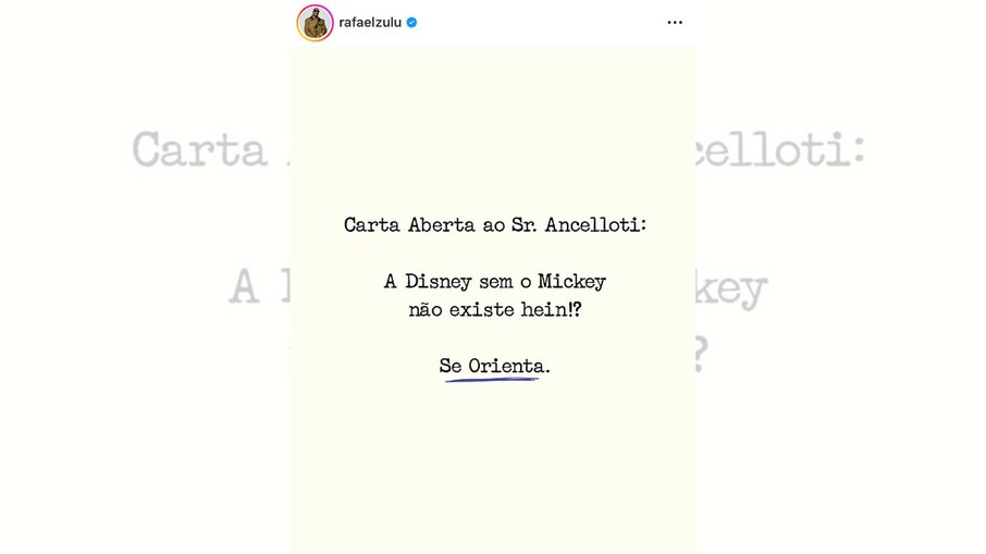 Rafael Zulu ironiza Ancelotti por ausência de Neymar
