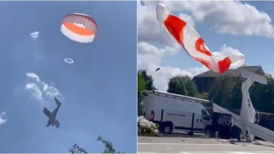 Piloto usa paraquedas em pouso de emergência