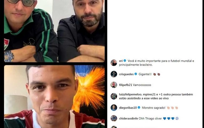 Thiago Silva participou de uma live com o presidente do Fluminense, Mário Bittencourt 