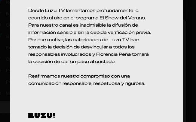 Comunicado da Luzu TV 