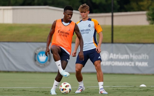 Vini Jr durante treinamento do Real Madrid