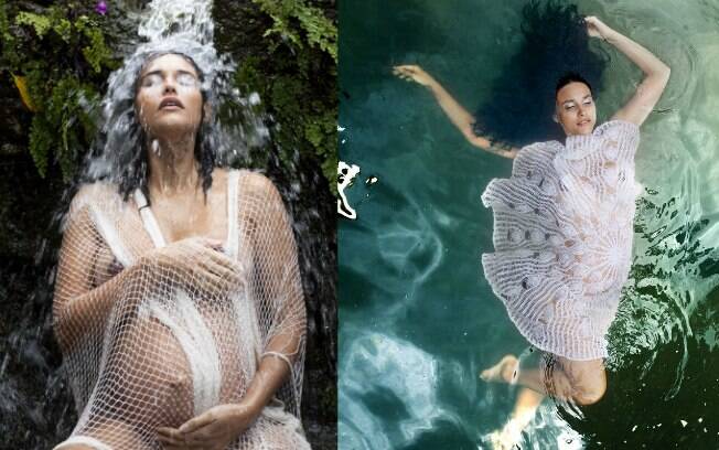Débora Nascimento é um dos destaques dos ensaios fotográficos da gravidez de famosas com suas fotos na cachoeira