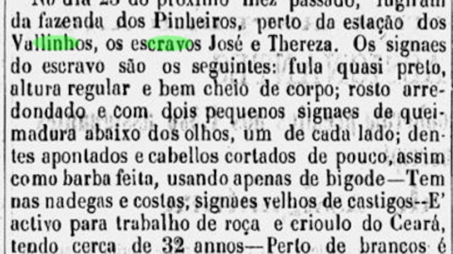 Recorte do Jornal Gazeta de Campinas – SP de 1872