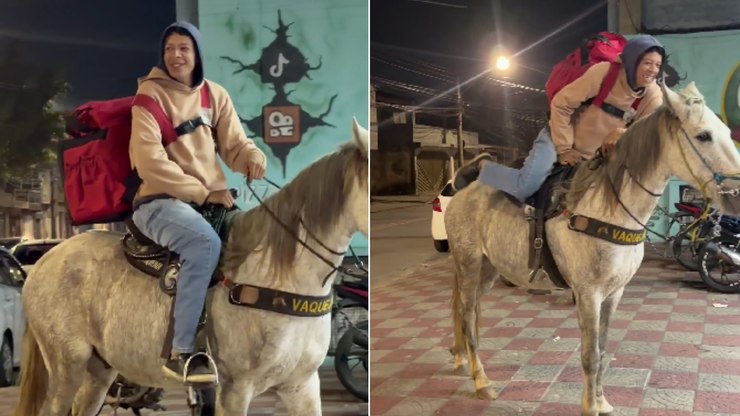 "Cavalo boy" é flagrado fazendo entregas pelas ruas de São Paulo