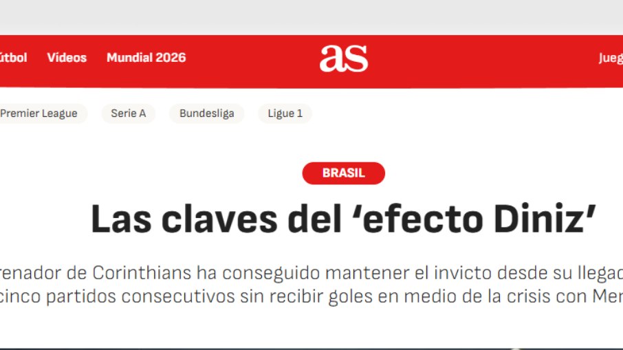Corinthians de Diniz é destaque do jornal AS, da Espanha