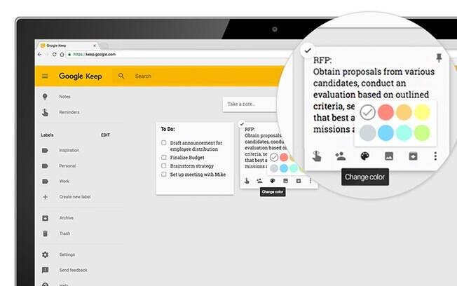 Personalização no Google Keep permite organizar as notas; usuários podem definir cores e etiquetas para anotações