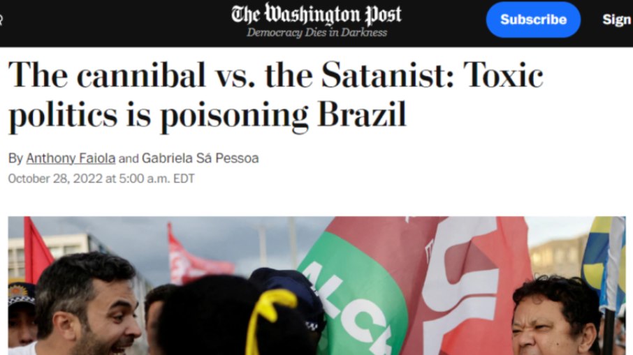 O jornal Washington Post escreveu “O canibal vs. o satanista: a política tóxica está envenenando o Brasil”, em referência à ofensas trocadas entre os candidatos