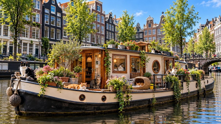 Amsterdã tem um barco cheio de gatos que pode ser visitado de graça Amsterdã tem um barco cheio de gatos que pode ser visitado de graça