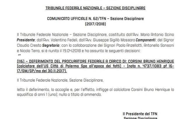 O comunicado da Federação Italiana sobre a suspensão de Bruno Henrique