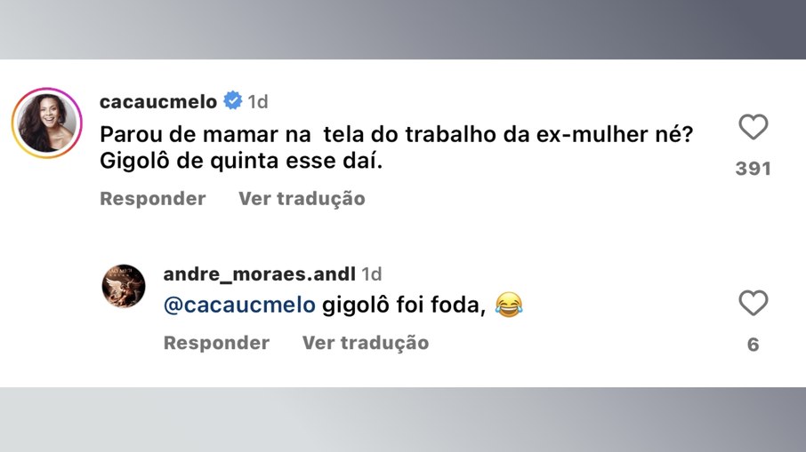 Print do comentário de Cacau Melo no perfil do site 'Notícias da TV'