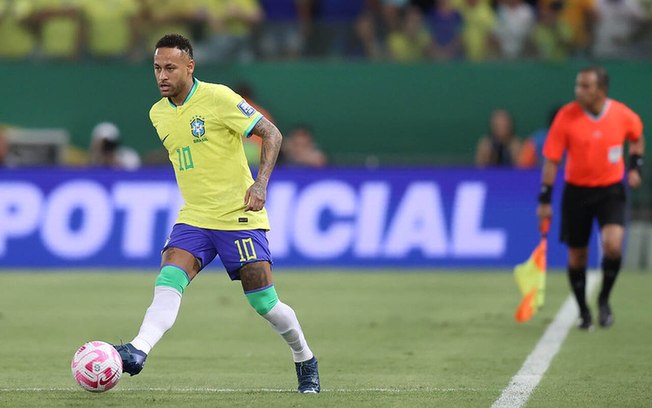 Neymar em ação pelo Brasil diante da Venezuela, na Arena Pantanal, em Cuiabá, pelas Eliminatórias
