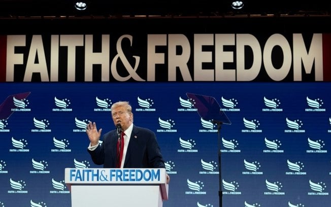Donald Trump na conferência da Coalizão Fé e  Liberdade, em Washington, em 22 de junho de 2024