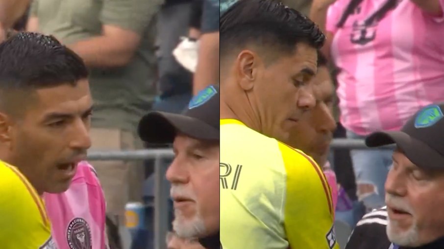 Imagem de Luis Suárez no momento em que teria cuspido em integrante da delegação do Sounders