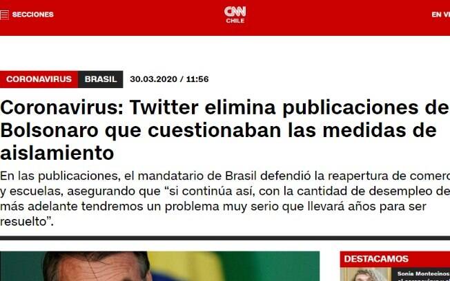 'Twitter elimina publicações de Bolsonaro que questionavam medidas de isolamento' - diz CNN Chile