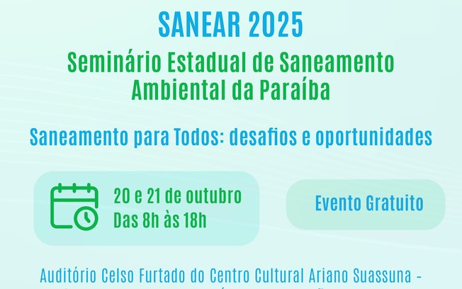 João Pessoa sediará o 3º SANEAR-PB em outubro de 2025