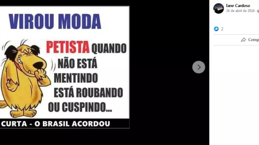 Delegada Iane Cardoso tem postagens antipetistas em seu perfil no Facebook 