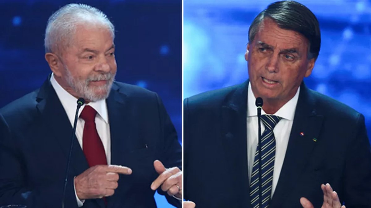 Lula e Bolsonaro durante debate das eleições 2022