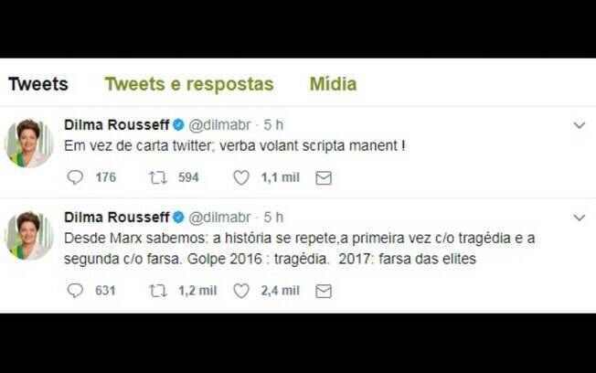 Postagem de Dilma Rousseff foi feita pouco depois de Rodrigo Maia comentar sobre a crise na mesma rede social