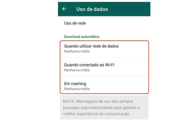 Mude todas as opções de download automático para 