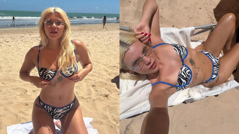 Duda Beat exibe biquíni estampado em praia de Recife e conquista seguidores