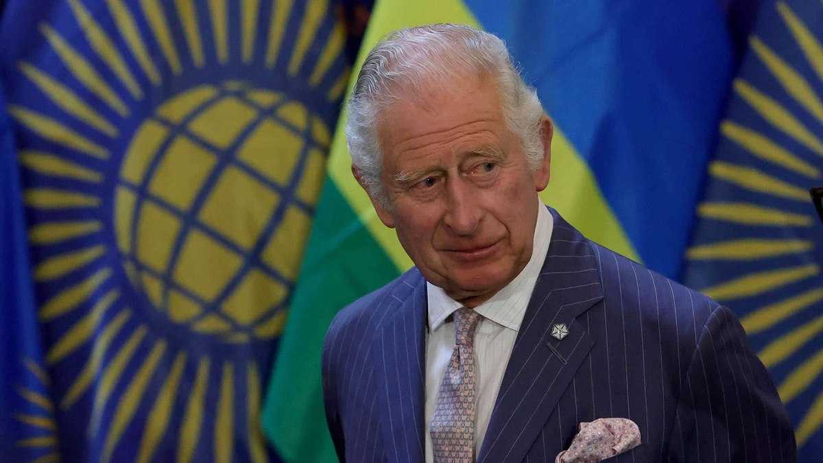 O rei Charles III durante o CHOGM 2022, na Ruanda