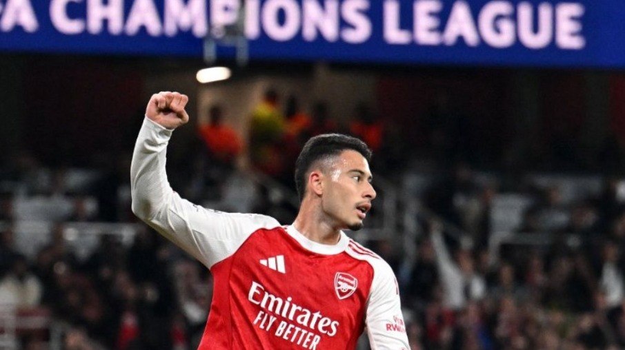 Martinelli comemora gol marcado na Champions League Martinelli comemora gol marcado na Champions League