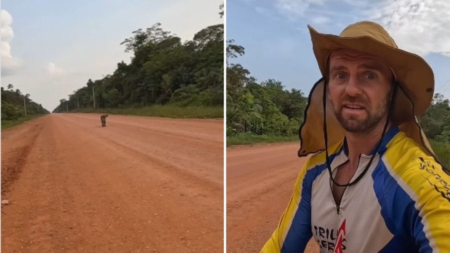 Ciclista é perseguido por onça e grava momentos de tensão Ciclista é perseguido por onça e grava momentos de tensão