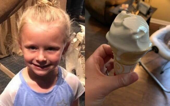 A menina contou um 'segredo' para a mãe após ela lamber o sorvete, revelando que havia 'limpado seu bumbum' com ele