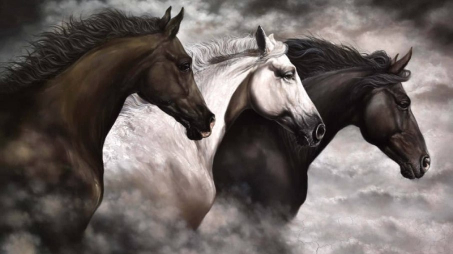 As pinturas de cavalos, com cenas geralmente realistas, fazem parte das obras do artista plástico Juan Contino 