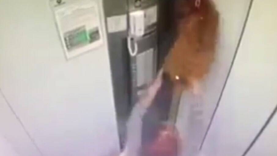 Cachorro fica preso em porta de elevador em funcionamento