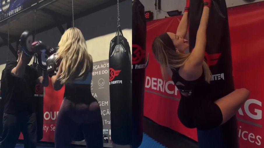 Thais Pinheiro durante aula de boxe