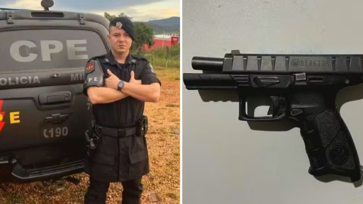 Soldado Tiago White e a arma usada pelo irmão para matá-lo, em Uruaçu, Goiás