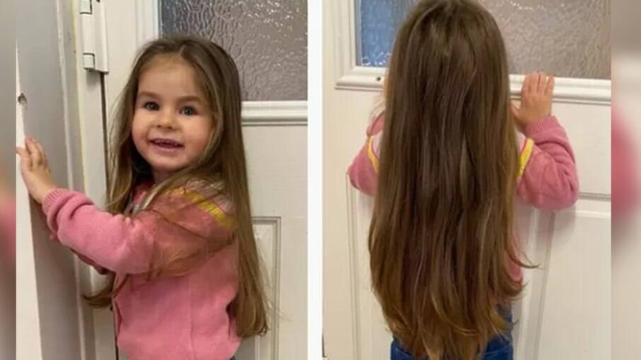 A garotinha se chama Dollie Canham e fez seu primeiro corte de cabelo com três meses de vida