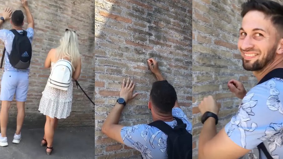 Homem flagrado gravando nomes nas paredes do Coliseu