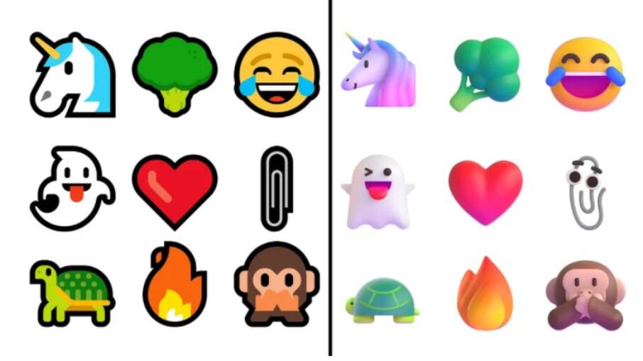 Emojis da Microsoft antes e depois da mudança