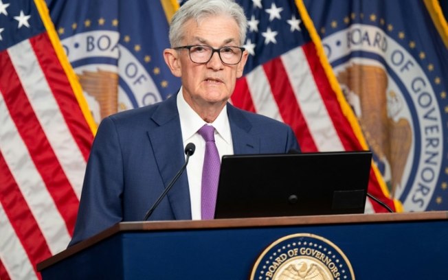 O presidente do Fed, Jerome Powell, em coletiva de imprensa em 1º de maio de 2024 em Washington