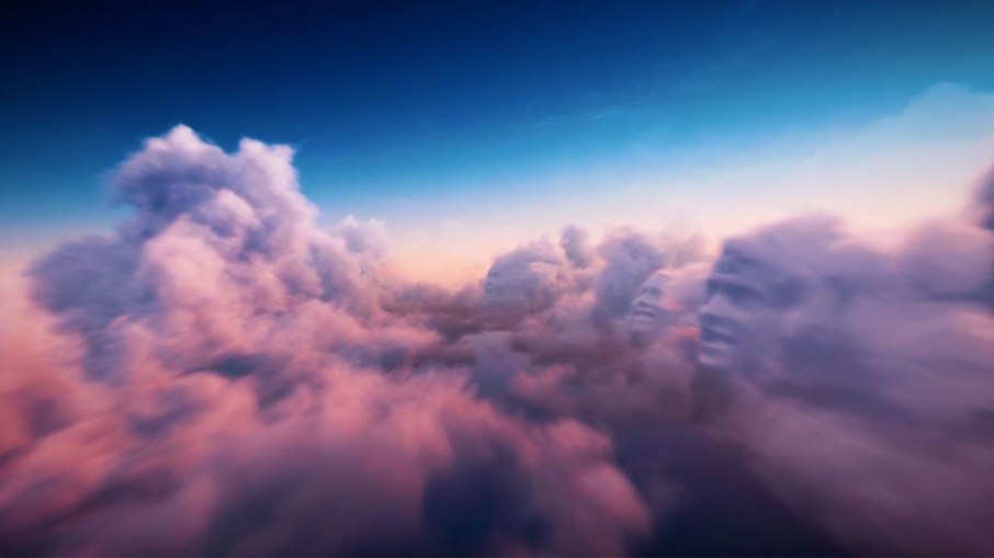 A captura de rosto 3D é transformada em uma nuvem em uma exibição de paisagem de nuvens infinita e hipnotizante em uma tela gigante