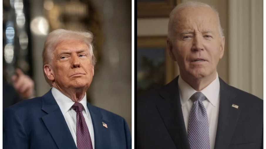 Donald Trump, à esquerda, e Joe Biden, à direita. Donald Trump, à esquerda, e Joe Biden, à direita.