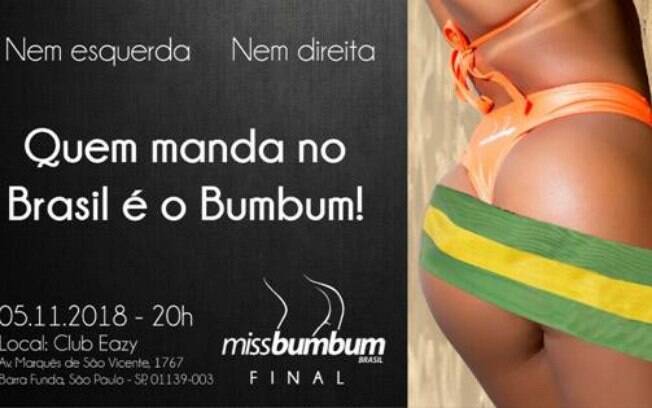 Convite para a final do Miss Bumbum é com tema eleições