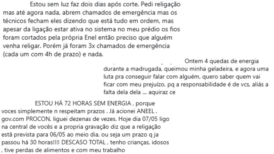 Nas publicações da Enel no Instagram os consumidores criticam a empresa 