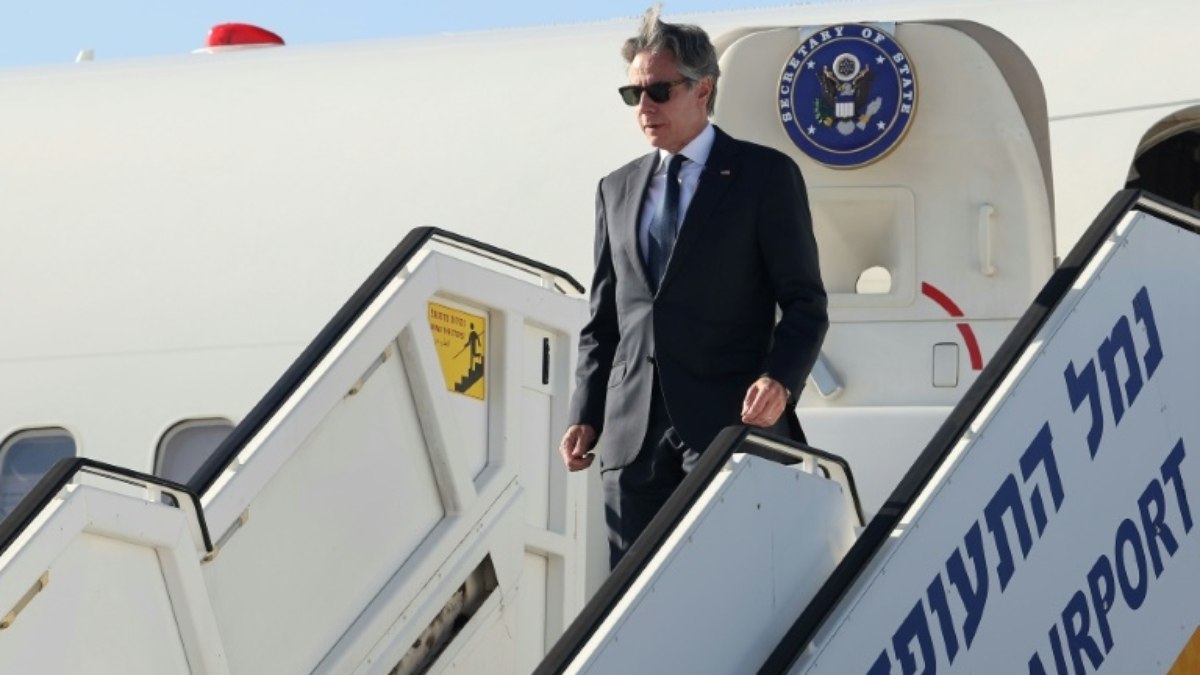 O secretário de Estado americano, Antony Blinken, no aeroporto Ben Gurion de Tel Aviv, Israel, em 10 de junho de 2024