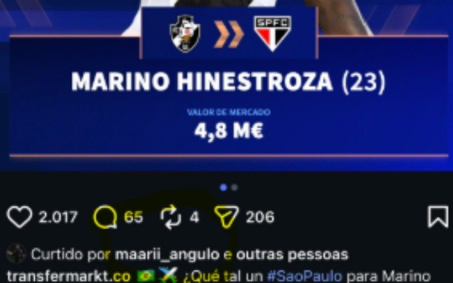 Atacante do Vasco curte publicação sobre transferência para o São Paulo