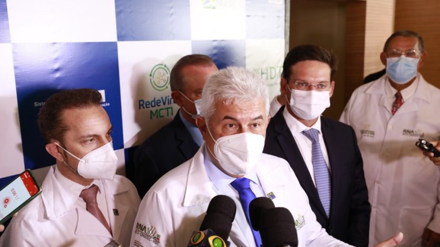 Marcos Pontes, ministro da Ciência, Tecnologia e Inovações durante lançamento da vacina brasileira contra Covid-19, a RNA MCTI CIMATEC HDT, em 2022