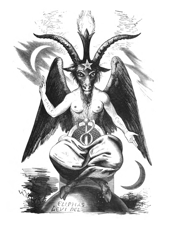 A representação mais conhecida de Baphomet foi criada por Eliphas Lévi (1810-1875) - escritor, ocultista e filósofo francês, um dos expoentes do ocultismo moderno. Autor de obras como Dogma e Ritual da Alta Magia, ele combinou cabala, alquimia e misticismo cristão em sua abordagem esotérica. Influenciou tradições ocultistas posteriores, como a Teosofia e a Ordem Hermética da Aurora Dourada. Reprodução: Flipar